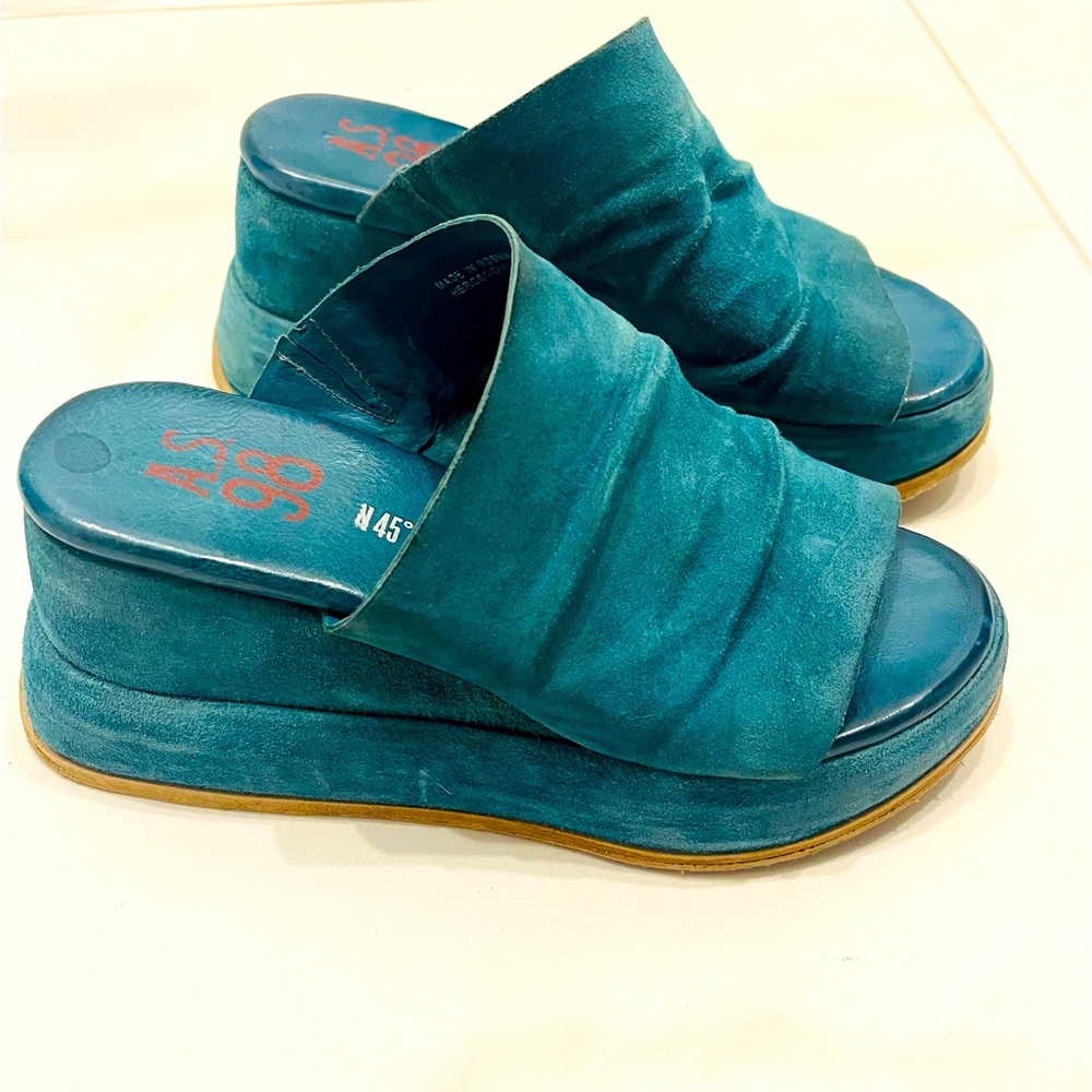 A.S. 98 Teal Suede Platform Sandals Size 37 - Picture 7 of 10